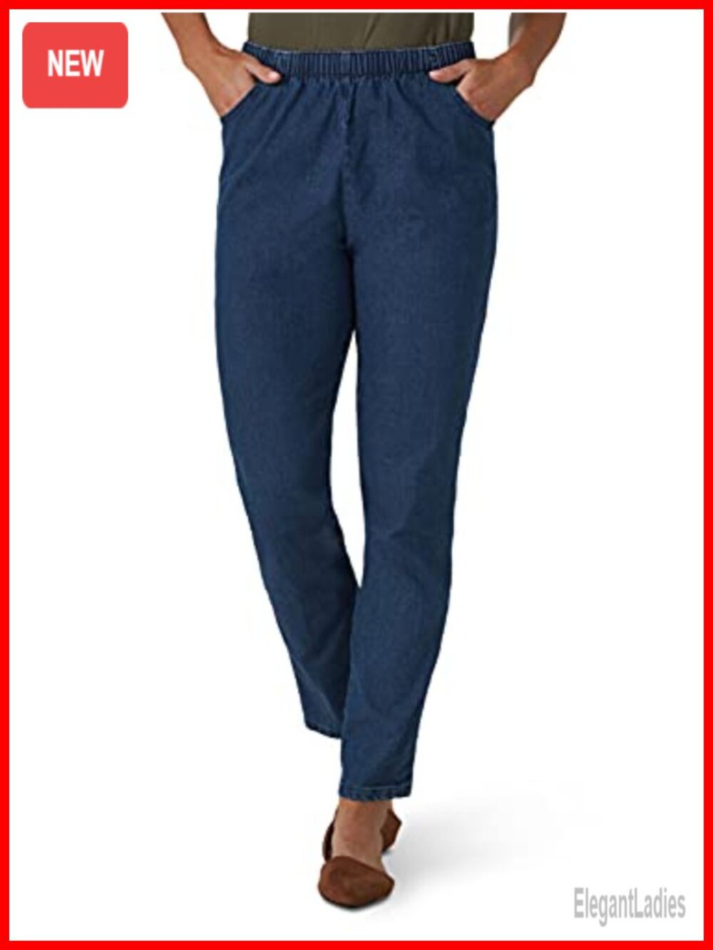 Pull-On Stretch Elastic Waist Legging Pant Pleated Straight Leg Casual